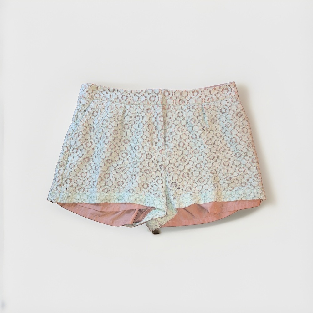 Victoria Beckham Mint Green Lace Eyelet Shorts Sz 6 Tan Lining Dainty Soft Girl